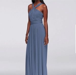 David's Bridal Steel Blue Bridesmaid Dress